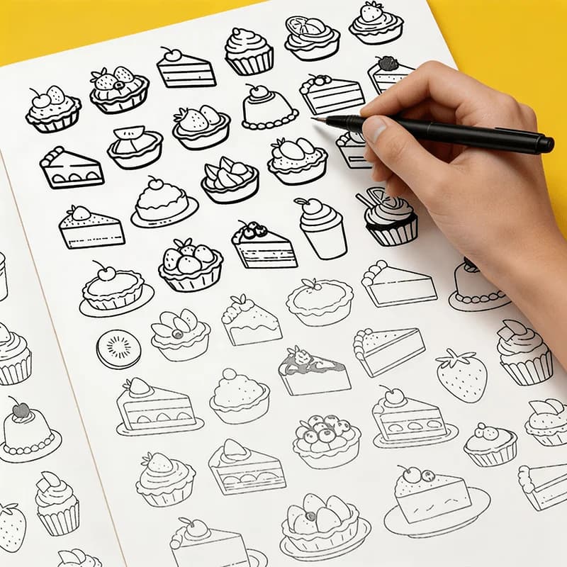 Graffiti Drawing Books, Various Cartoon Food Animal Daily Line Art Patterns, Beginner Hand Drawn Practice Sketchbooks for Adults