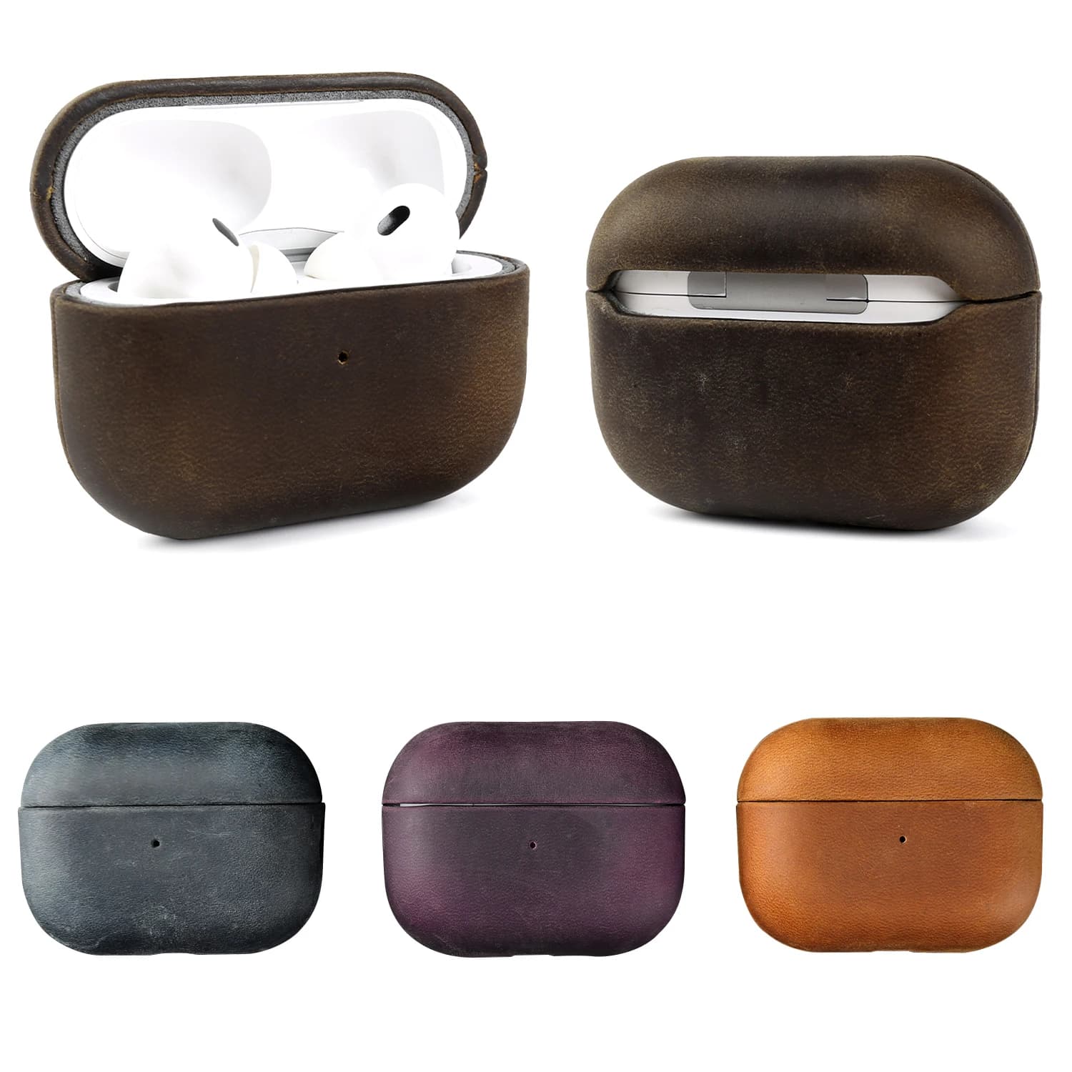 Custodie per auricolari in pelle Crazy Horse per Airpods Pro 3, Airpods 4, 3 Pro2, custodia protettiva per auricolari Bluetooth wireless.