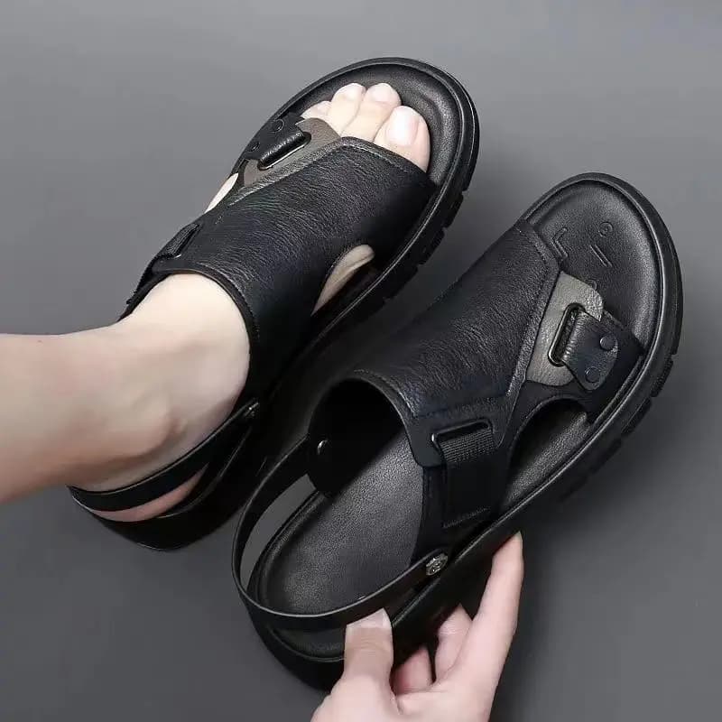 Male Shoe Slippers Genuine Leather Outdoor Trekking Hiking Beach Open Flat Men's Sandal Ankle Wrap Indoor New Arrival Number 41