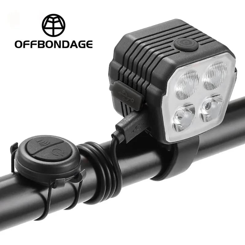 OFFBONDAGE Bicycle Headlight Clacson 2-in-1 Bike Near and Far Light 2/4 Lamp with Beads Control Wire Bell Horn Mountain Bike Accessories