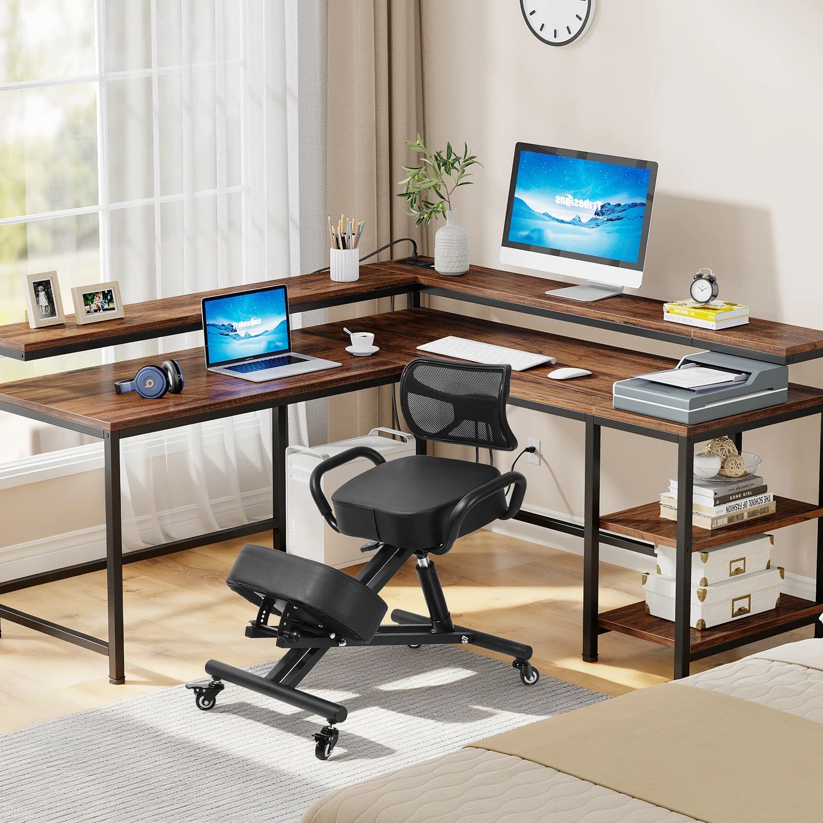 Kneeling Chair for Home Office, Height Adjustable Ergonomic Stool with Lumbar Support, Thickened Cushion for Back Pain Relief, Wide Seat for Cross Legged Yoga Meditation, Suitable for Desk Worker Student