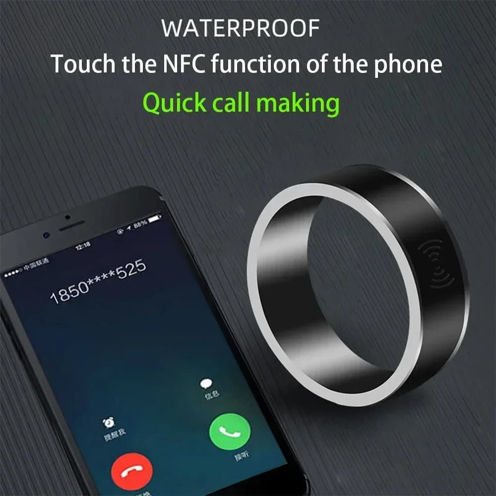 NFC Smart Ring Tecnologia nera Anello Bluetooth Energia solare Multifunzione Android Temperatura Chiave tag scheda di accesso IC impermeabile