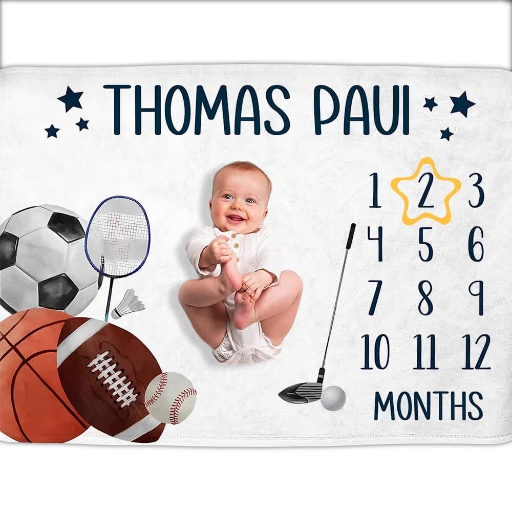 VIKAMA monthly photo cover with football, basketball and rugby print, wrapping blanket for photograph of newborns