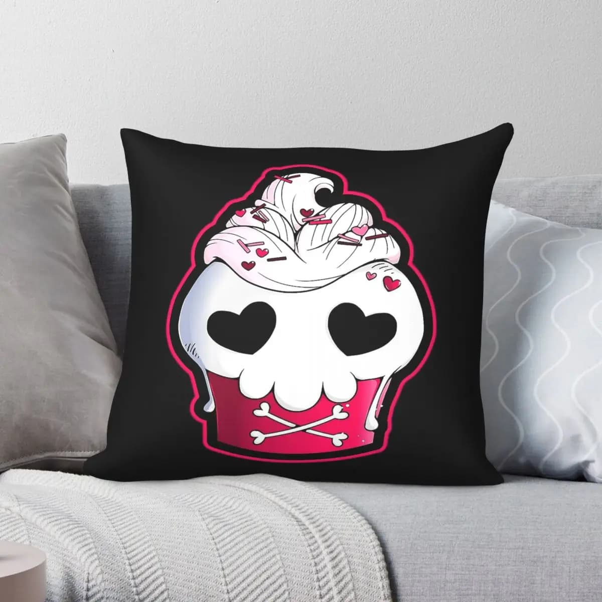 Skull Cupcake Goth Pillowcase Polyester Linen Velvet Creative Zip Decorative Pillow Case Sofa Cushion Cover