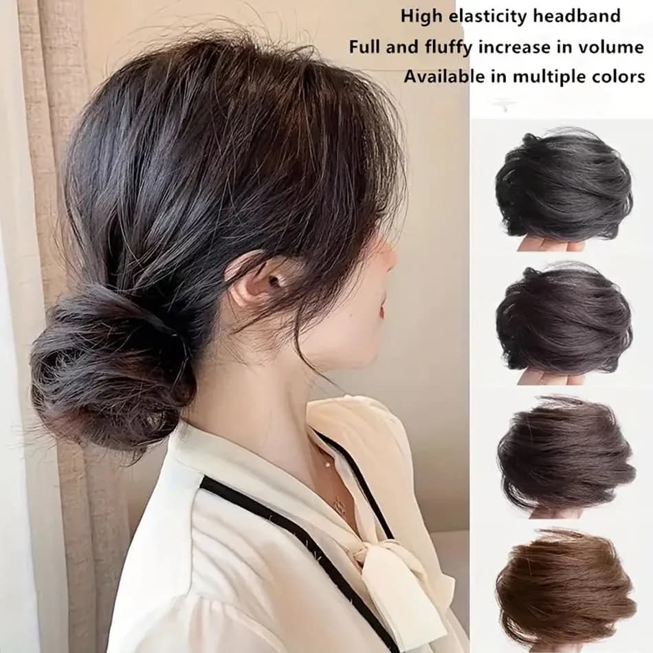 Parrucca Sintetica Facile da Indossare, Chignon Elegante Liscio con Elastico, Fibra Resistente al Calore, Accessorio per Coda di Cavallo