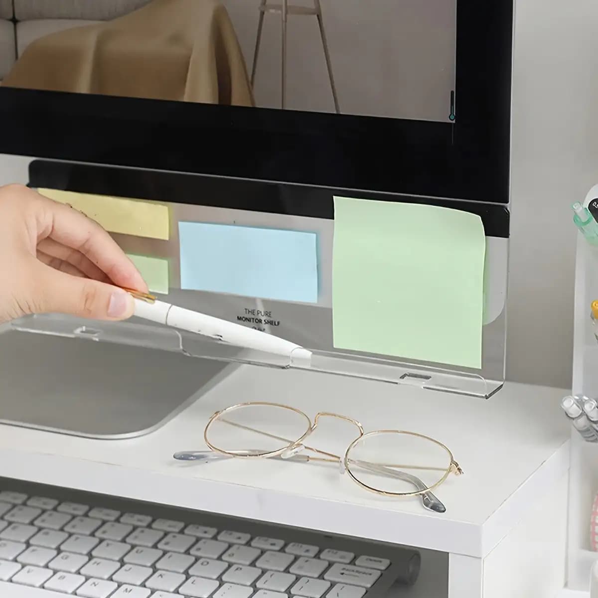 Supporto per Monitor e Organizzatore da Scrivania – Porta Blocco Note e Porta Foglietti Adesivi per Forniture da Ufficio