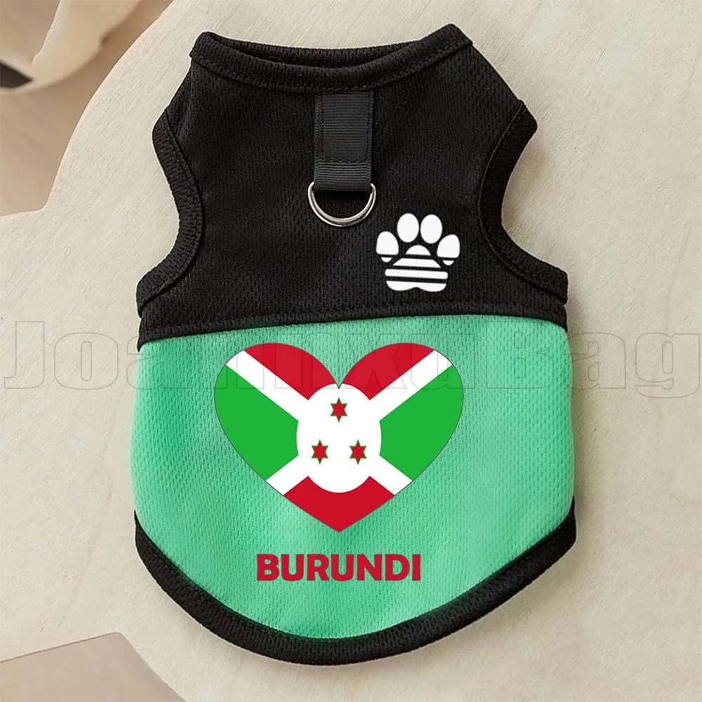Pettorina per Animali Domestici con Bandiera del Burundi, Camicia con Anello a D e Guinzaglio, Gilet Traspirante in Rete per Cani e Gatti, Ideale per Esterni