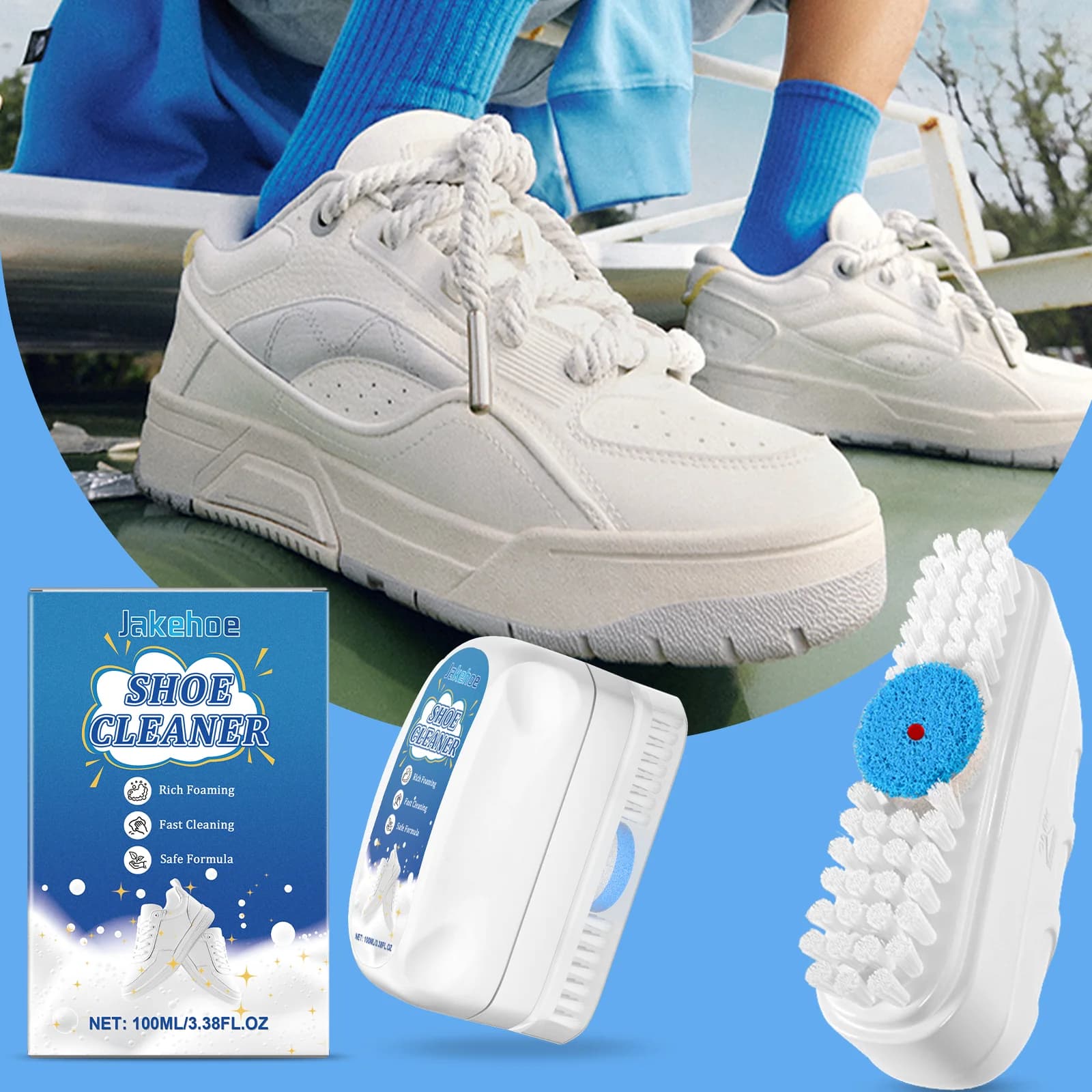 Viene fornito con testina Detergente per scarpe bianco Schiuma per pulizia a secco senza lavaggio Decontaminazione Scarpe da ginnastica Spray per la cura Rimuove lo sporco