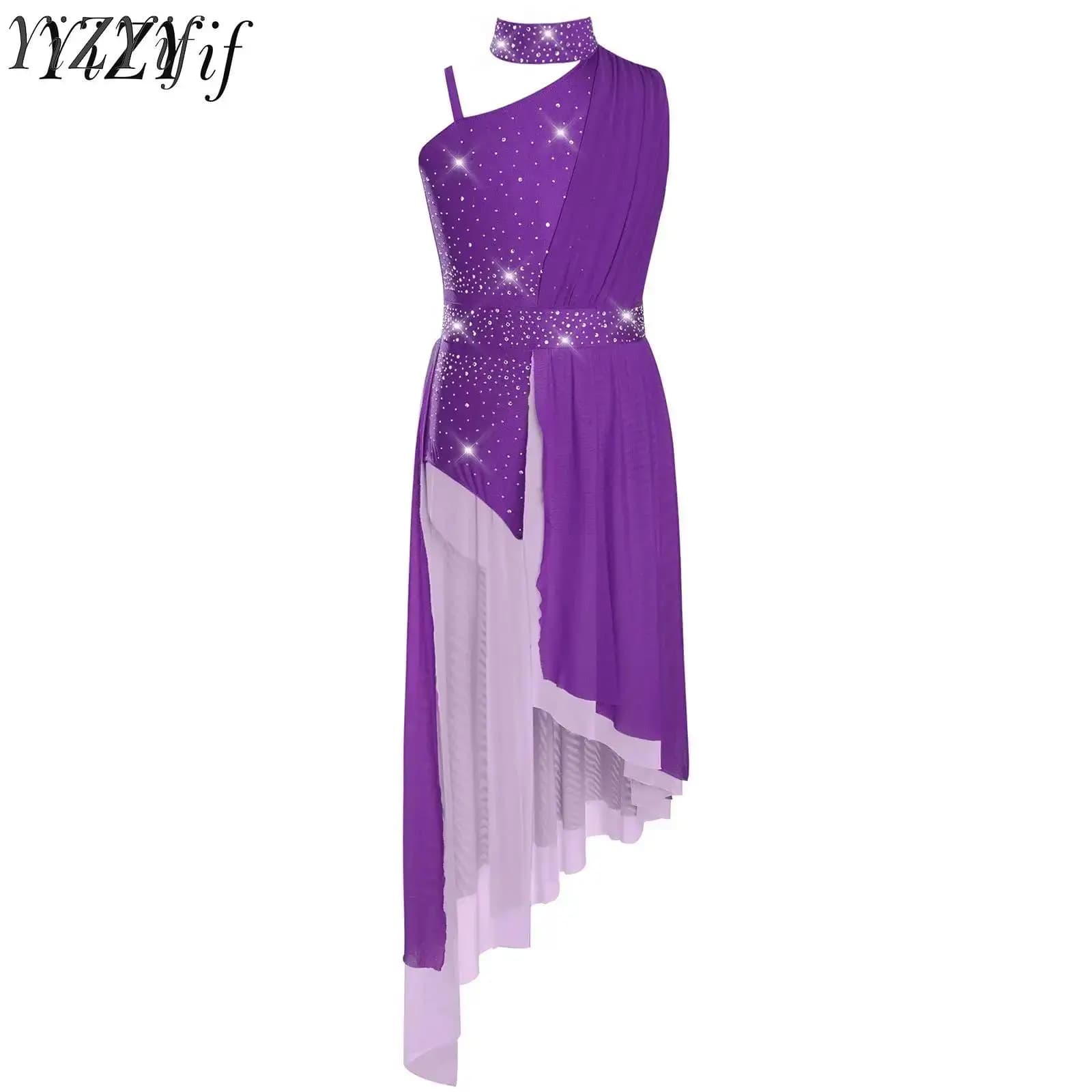 Vestito da ballo per balletto per bambina, pattinaggio artistico su ghiaccio, abbigliamento da ballo lirico, senza maniche, con ritaglio sul retro, body con gonna da ginnastica in rete trasparente