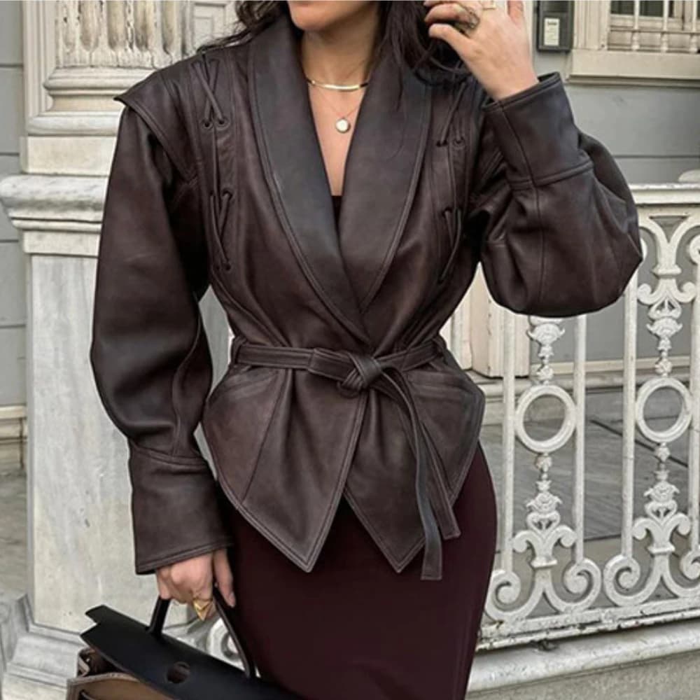 Suninheart Giacche autunnali e invernali in ecopelle da donna 2025 Giacca oversize con spalle scoperte Cappotto con corsetto con cintura