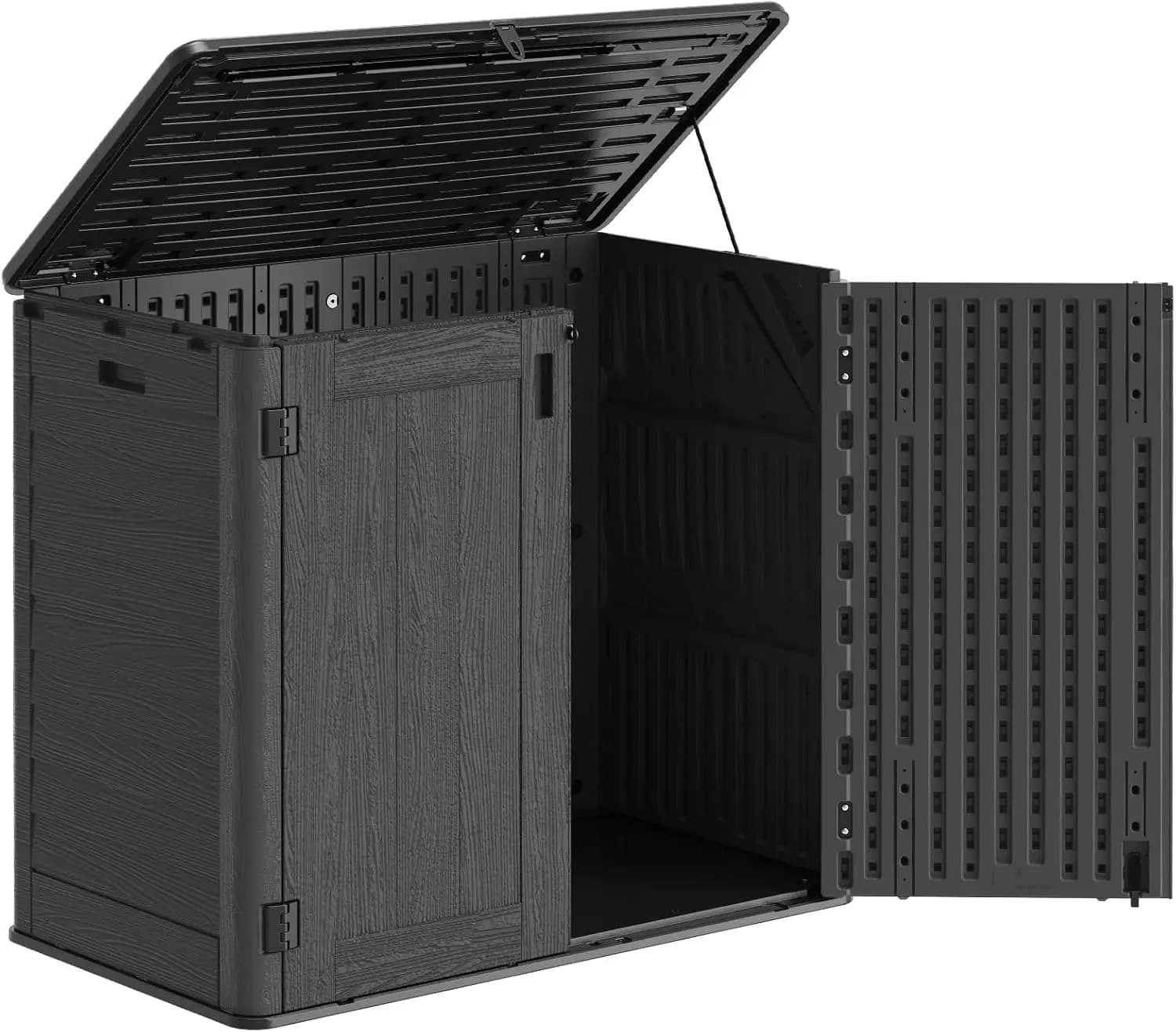 Outdoor Storage Cabinet, 31 Cu Ft Waterproof Horizontal Resin Storage Shed, Weather-Resistant Garden Shed Trash Can Storage with