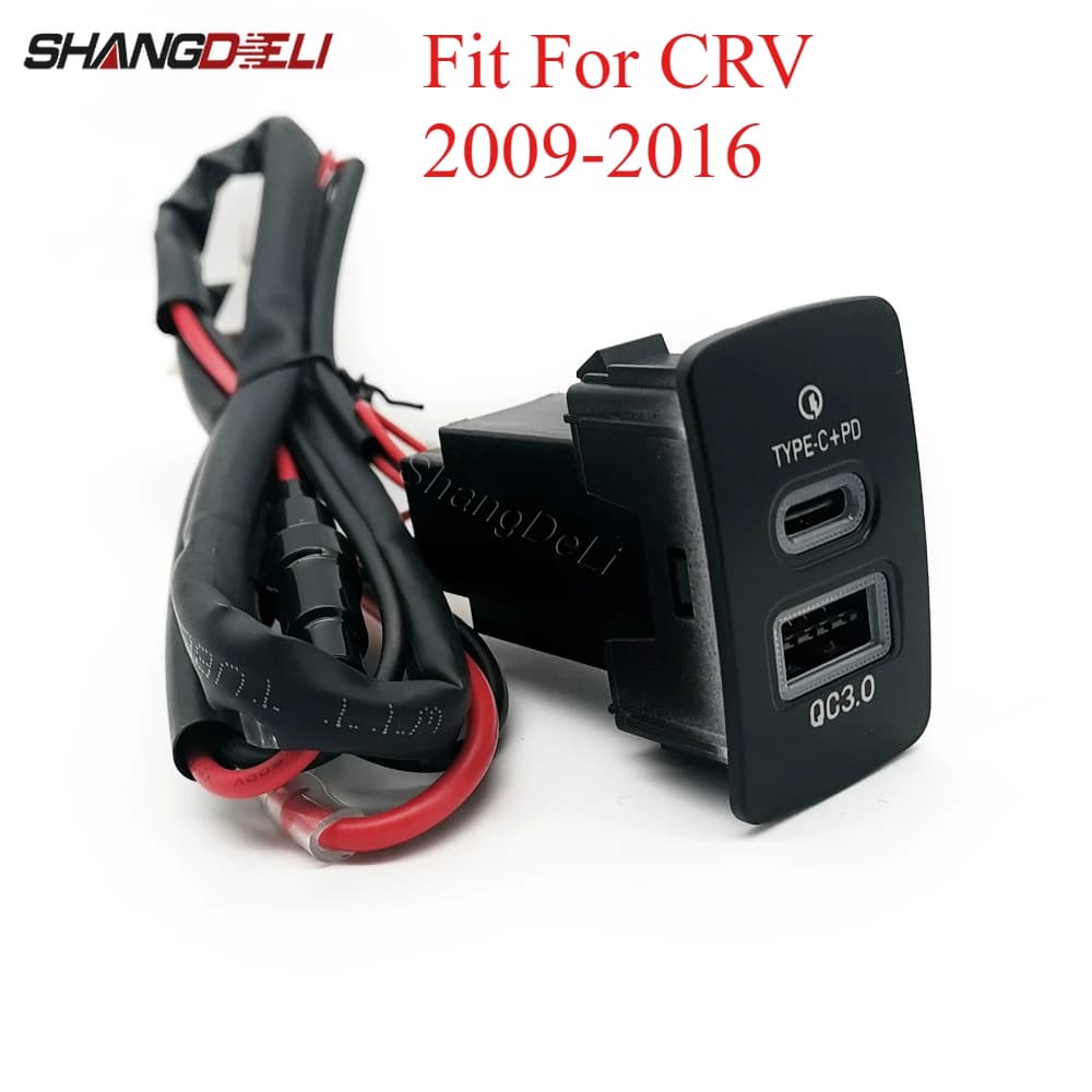 Adapter for Auto Charging with Blue LED Light, Dual Output Charger QC3.0 TYPE-C PD Compatible with CRV 2009- 2016