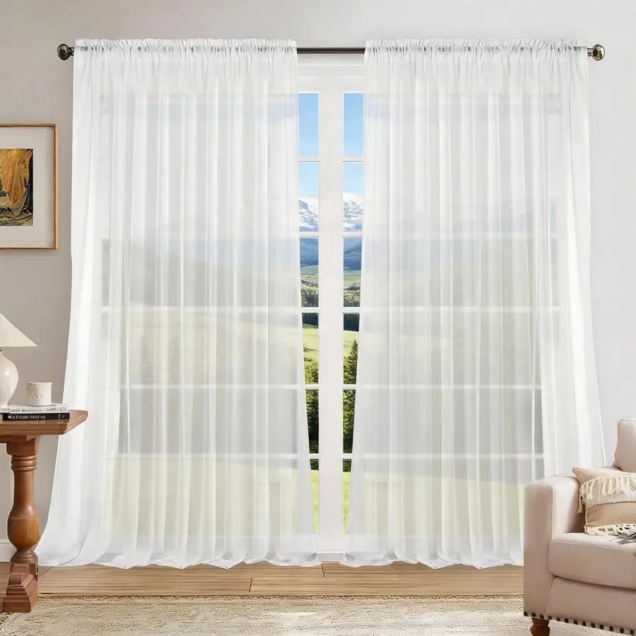 White Transparent Curtains with Auction Pocket, 2 Panels, 254 L x 213 L cm