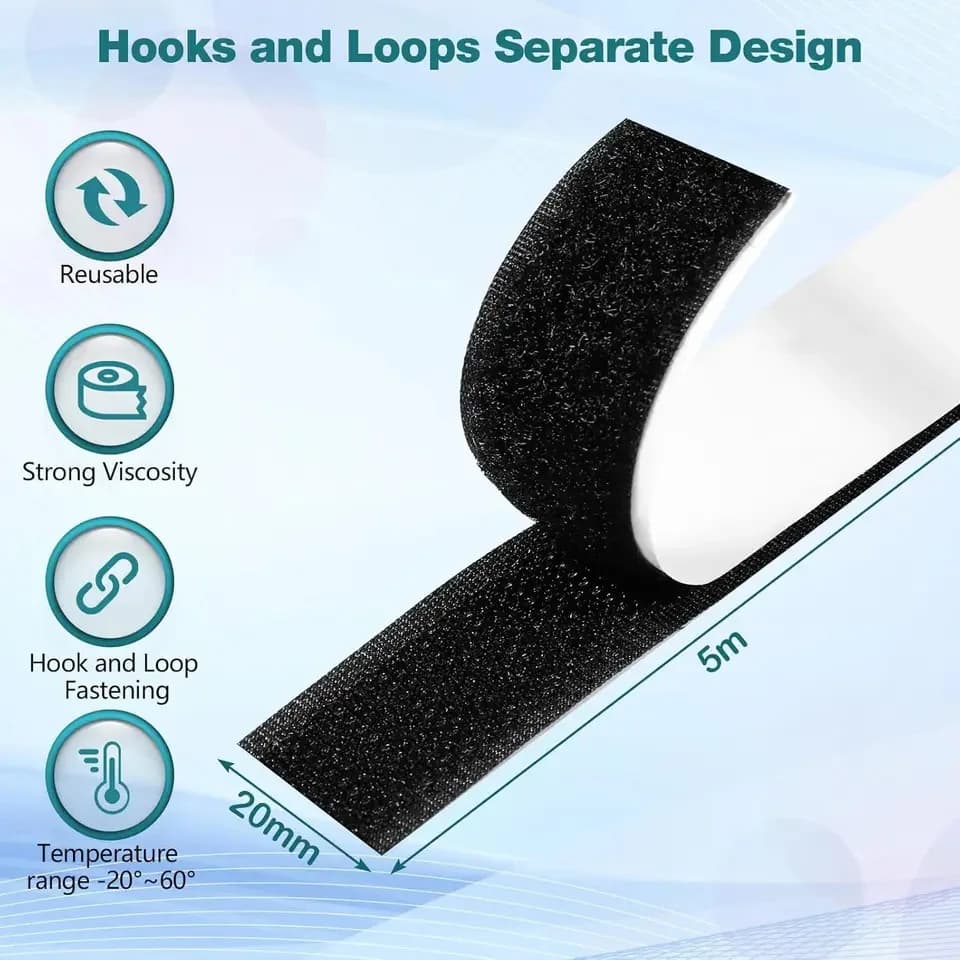 Nastro Velcro adesivo extra forte | Rotolo da 25M di Velcro Professionale in Nylon | Fissaggio Resistente da 20mm a 50mm per Fai-da-Te e Casa