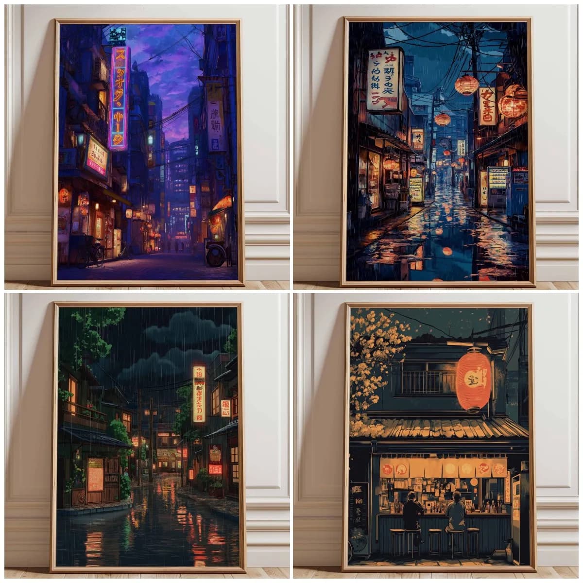 1pc Unframed Neon Tokyo Street Poster Print, Cyberpunk Night City Wall Art, Japanese Urban Lights Decor, Futuristic Anime Style