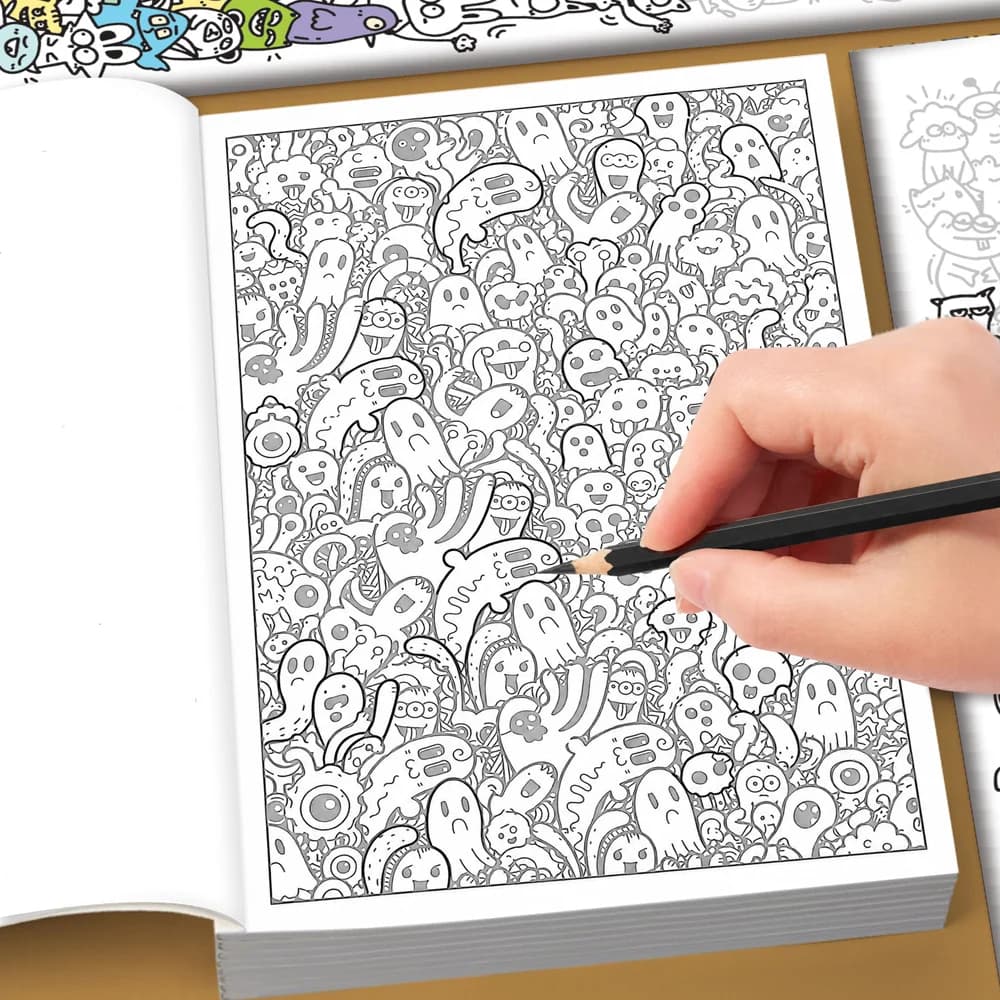 28-Page Adults & Teens Trace and Color Book Cute Monster Doodles Relaxing Anti-Anxiety Creative Art Activity Book