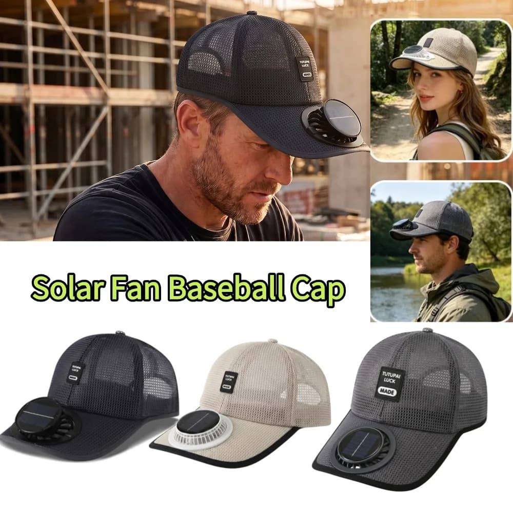 Unisex Solar Powered Fan Cap Fishing Cap Rechargeable Breathable Cooling Mesh Cap Hat for Summer Travel Outdoor Sports Caps