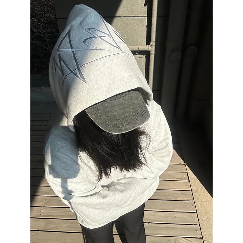 Retro American Oversize Hoodie Women's Fleece Thickened Couple Trendy High Street Design Loose Outerwear Long Sleeve
