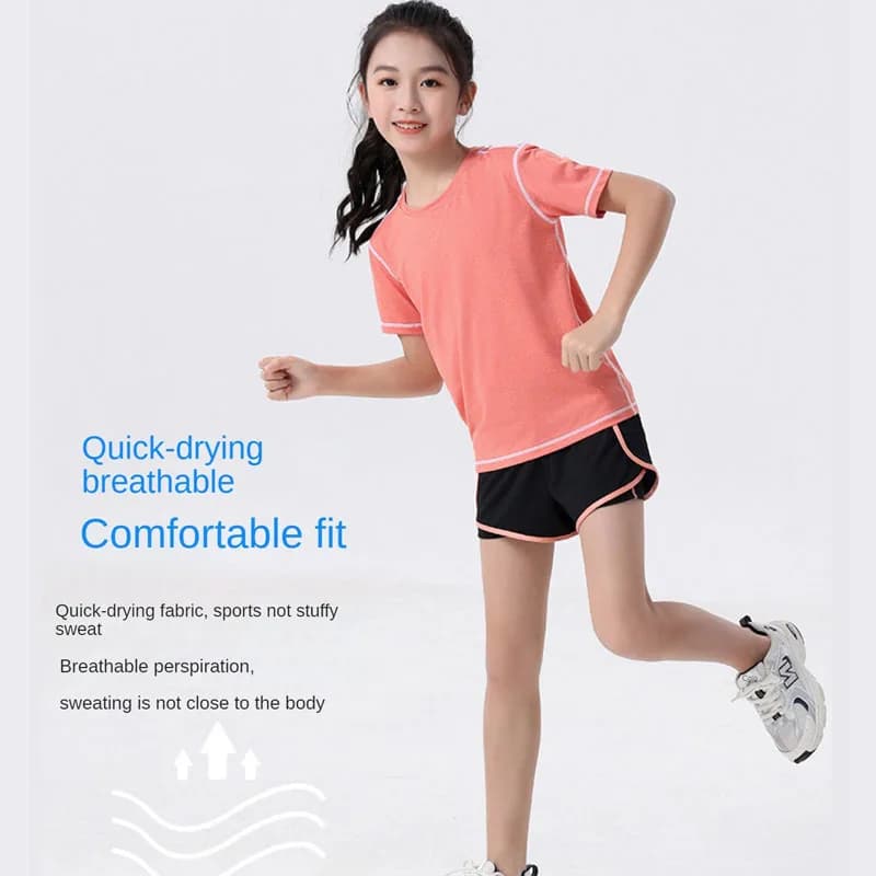 Set sportivo per bambini 2 pezzi, maniche corte, pantaloncini, basket, atletica leggera, corsa, allenamento ad asciugatura rapida, abbigliamento yoga