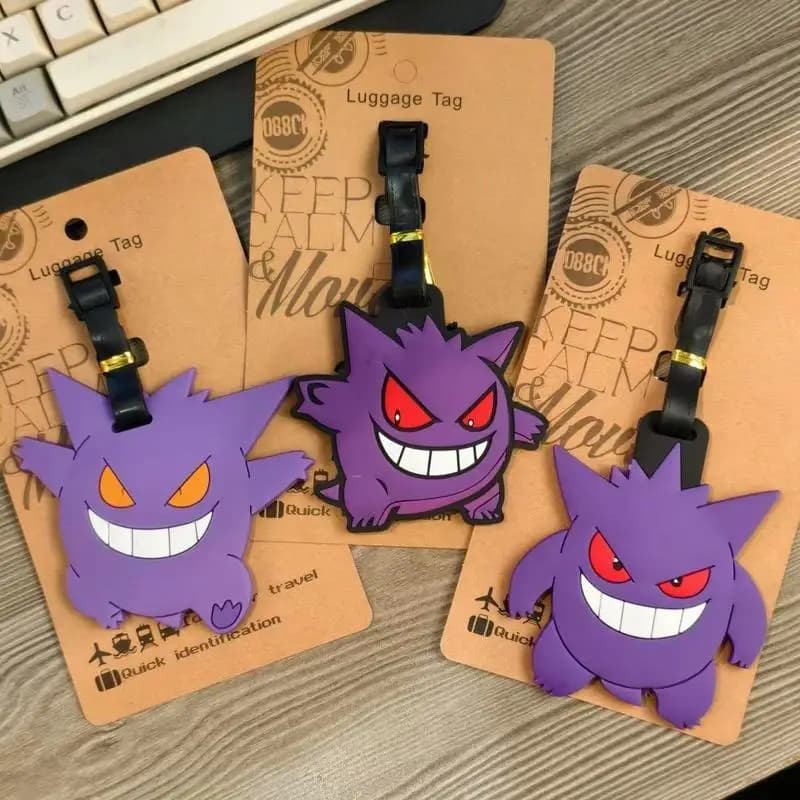 【Novità】Etichette per bagagli Pokemon Gengar, porta etichette per valigie, accessori da viaggio, etichetta identificativa in gel di silice, etichetta portatile per bagagli da imbarco