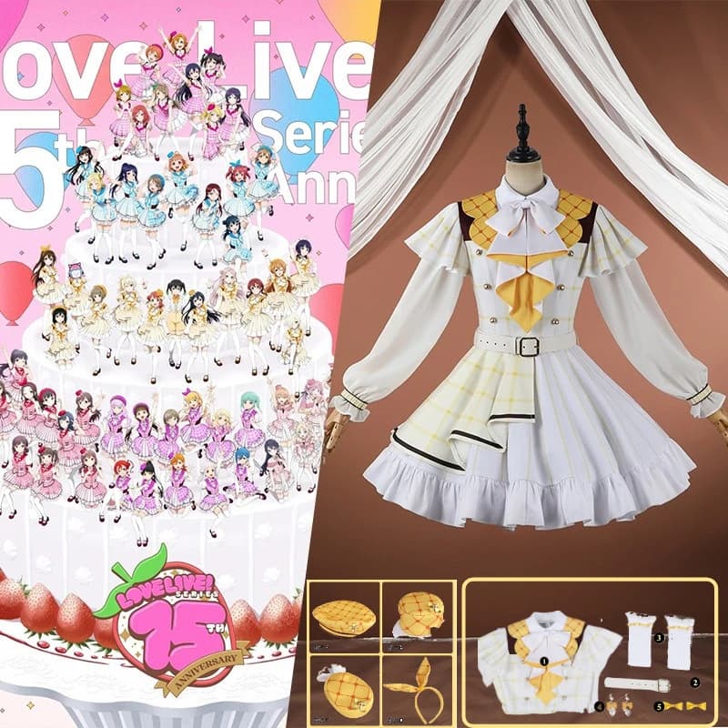 Love Live! Costume Cosplay 15th Nijigasaki High School Idol Club - Set Completo per Performance sul Palco, Vestito Lolita Giallo Carino con Cappello