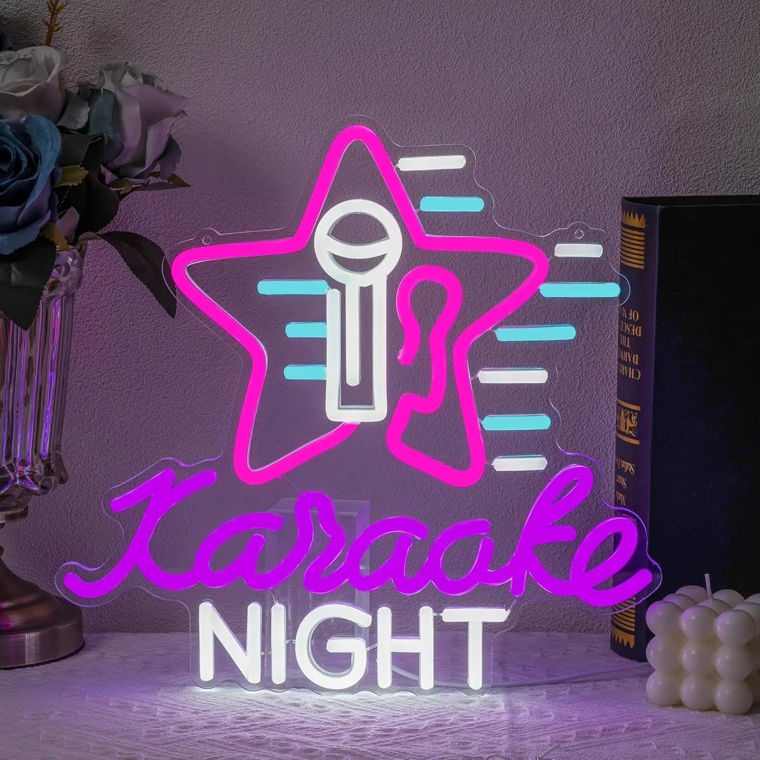 Insegna al neon notturna Karaoke Luce al neon a LED per l'arredamento della sala musicale dimmerabile per l'arredamento del bar dello studio musicale della camera da letto della stella del partito Karaoke