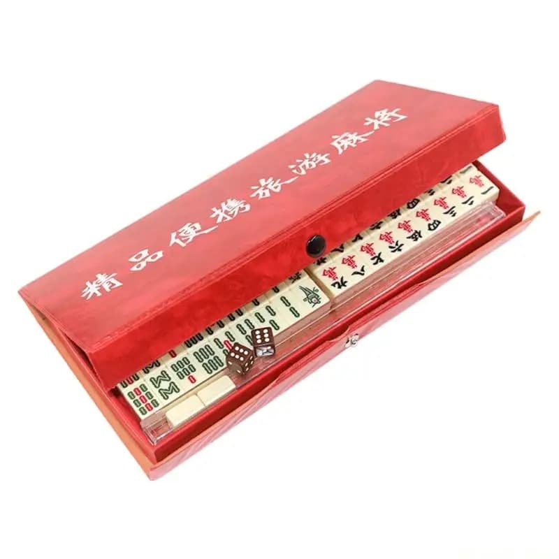 31BE Light Weight Travel Mahjong Game Set Mini Size Portable Case Includes 4 Tile Organizers For Parties Travel Use