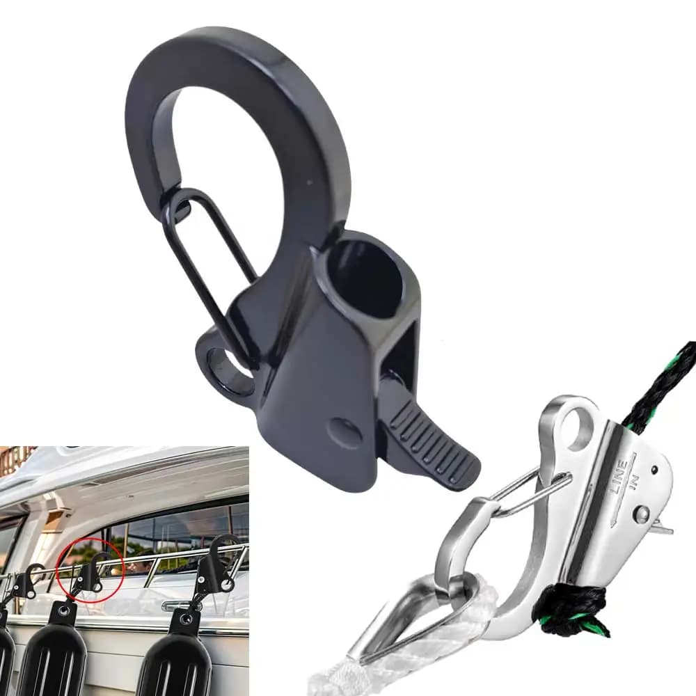 Supporto per parafango marino con gancio a sgancio rapido per fune di ancoraggio, lunghezza del cordino regolabile, adatto a ringhiere, torri e Bitte per imbarcazioni a motore e a vela