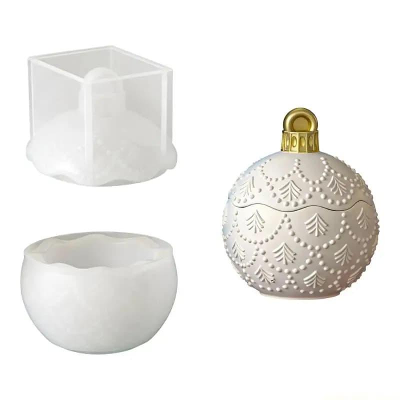 QX2E Stampo per tazza candela in silicone con palla Natale Stampo per barattolo in resina con coperchio Facile sformatura