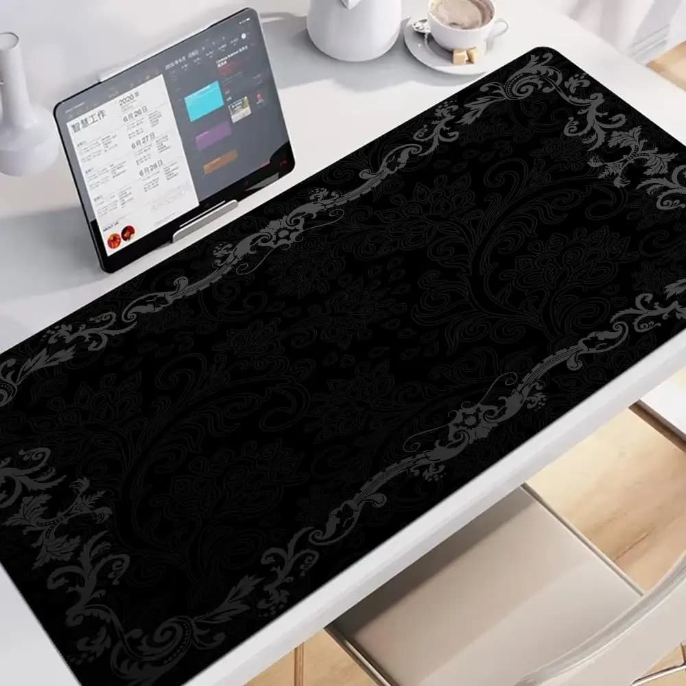 Tappetino per mouse in pizzo fiore nero Cuscino da tavolo da gioco grande Tappetino per mouse antiscivolo per tablet per laptop Tappetino XXL Mini tappetino per PC