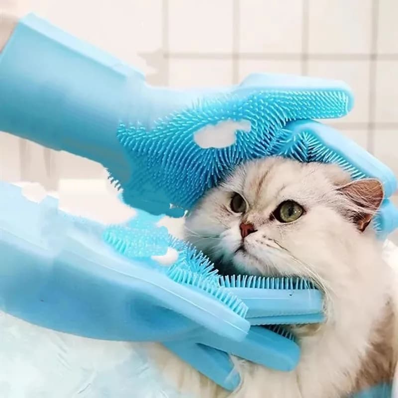 Guanti da bagno per cani da compagnia in silicone Spazzola per orsacchiotti Accessori da bagno per cani antigraffio e anti-morso