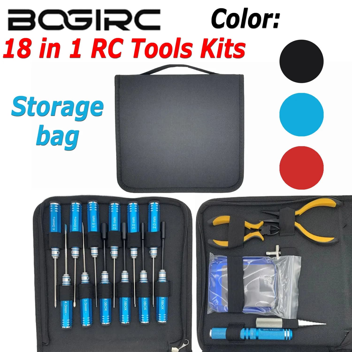 BOGIRC Kit di Attrezzi 18 in 1, Set di Cacciaviti, Pinze, Chiavi Esagonali e a Bussola per Riparazione di Aeromodelli RC, Modellini di Auto e Giocattoli