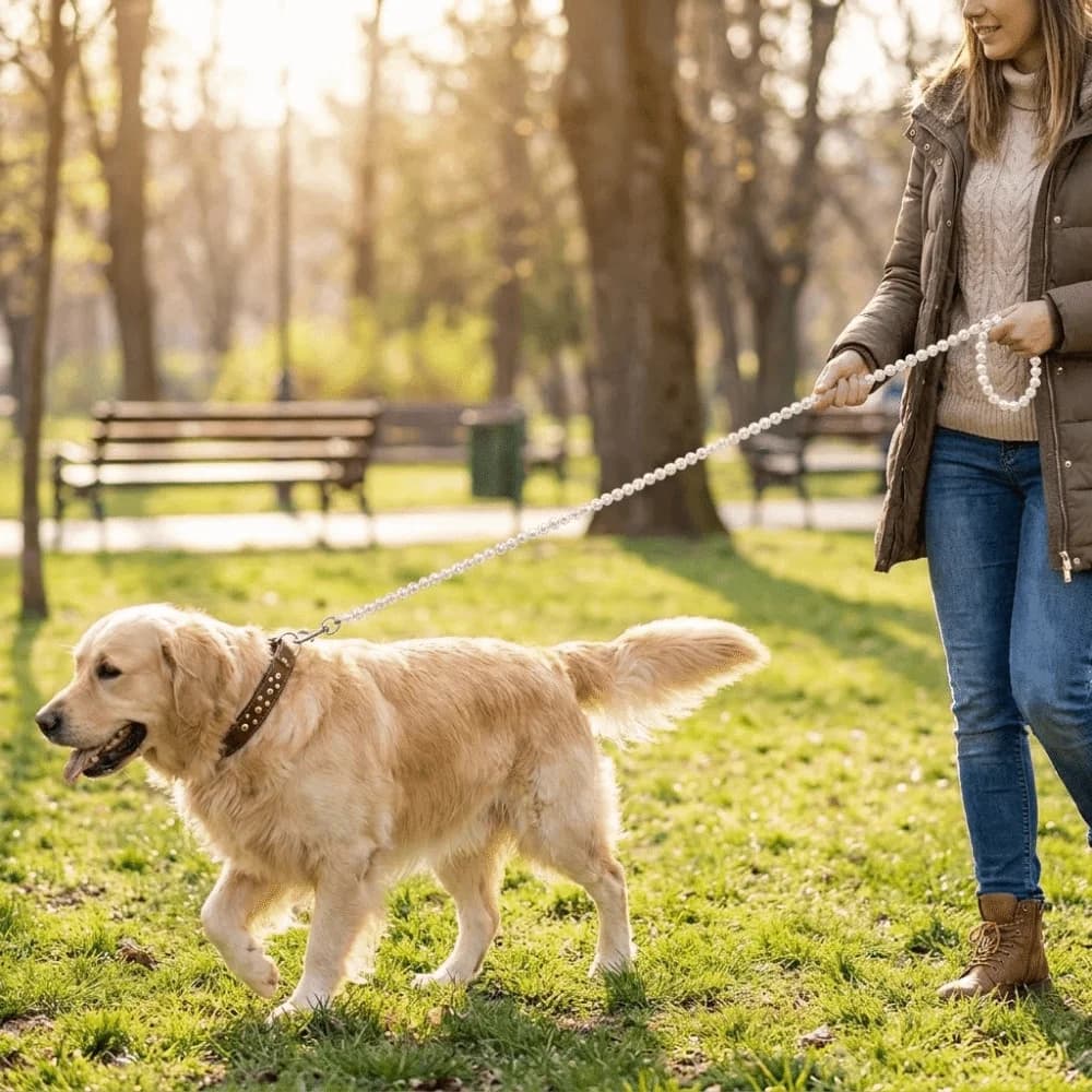 Guinzaglio per Cani Resistente ai Morsi con Perline, Anti-Fuga, Impermeabile, per Addestramento, con Perle Artificiali, Colore Solido