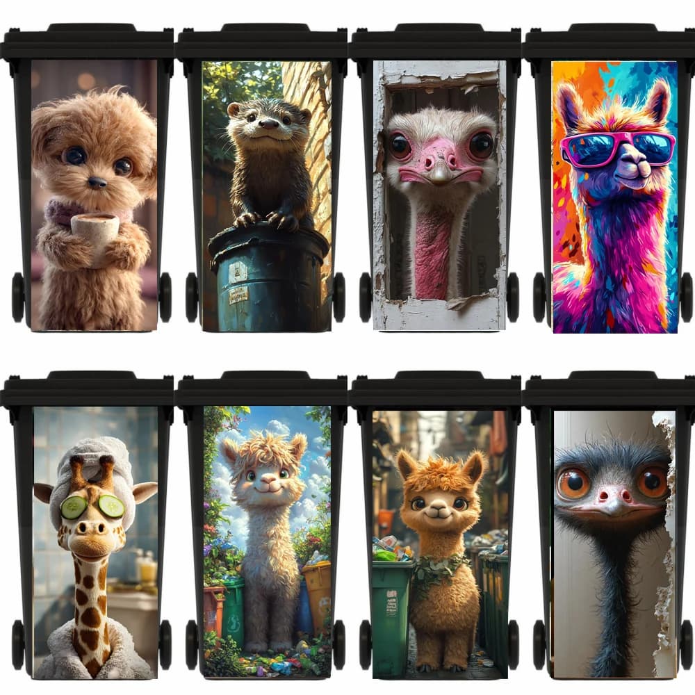 Adesivo Decorativo per Cestino dei Rifiuti con Animali Cartoon, Adesivo Murale Autoadesivo Impermeabile Rimovibile Personalizzabile