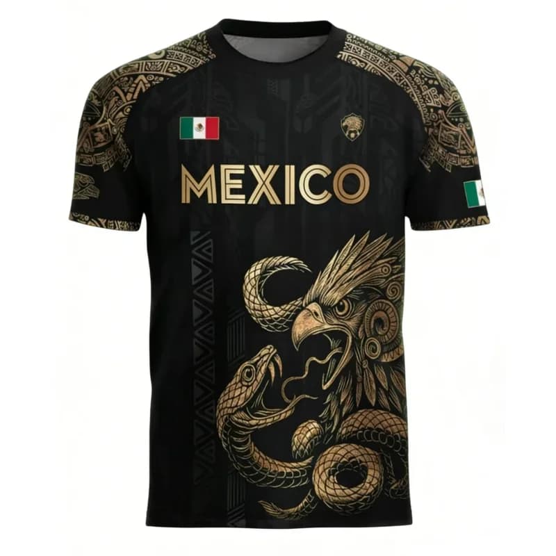 T-shirt da uomo con stampa bandiera messicana, divertente motivo aquila 3D, maniche corte, per sport all'aperto, calcio, casual, moda, girocollo