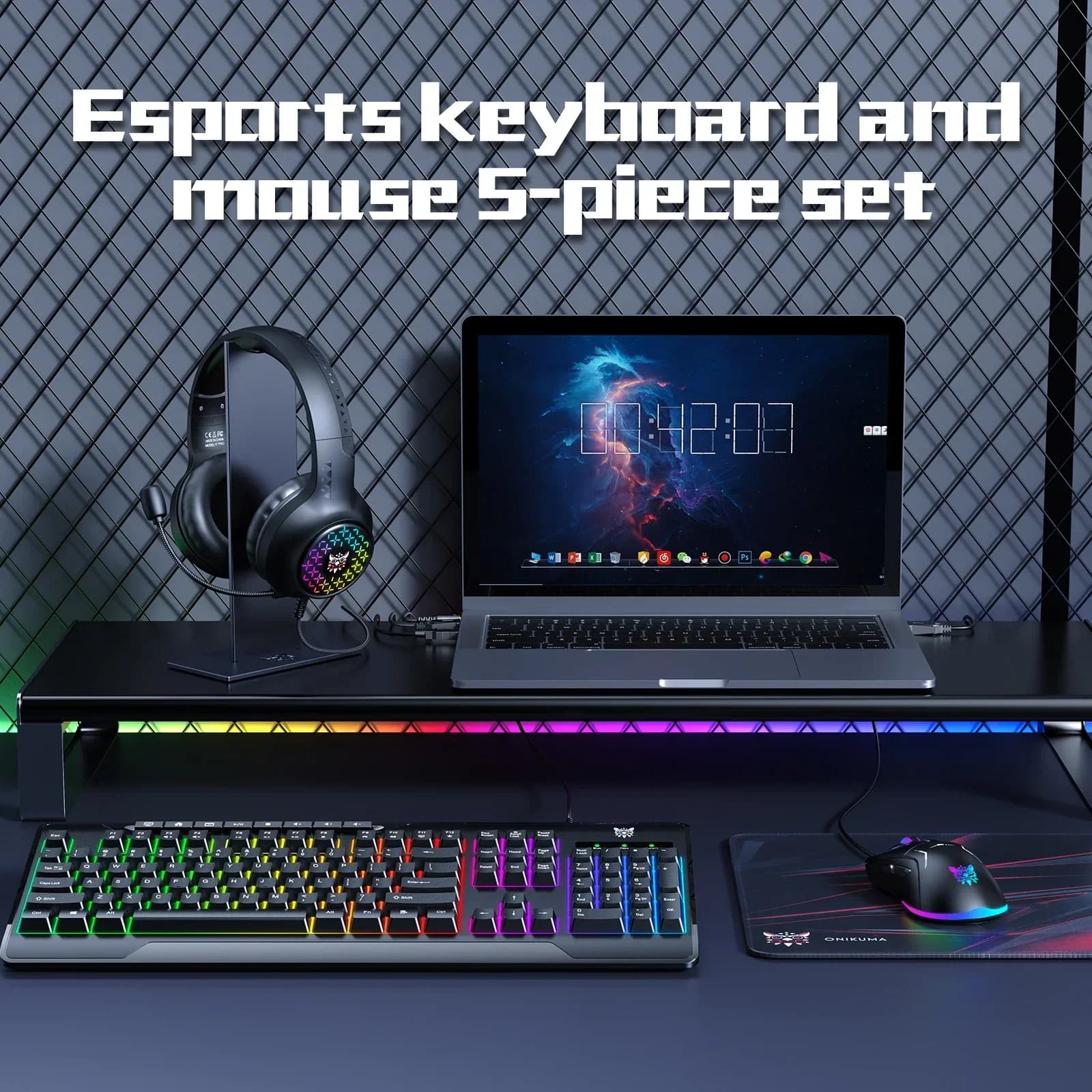 Mouse per computer e tastiere da gioco Cuffie e cuffie Luce solare 0025 in 1 Set da gioco combinato Supporto per mouse da gioco Combo
