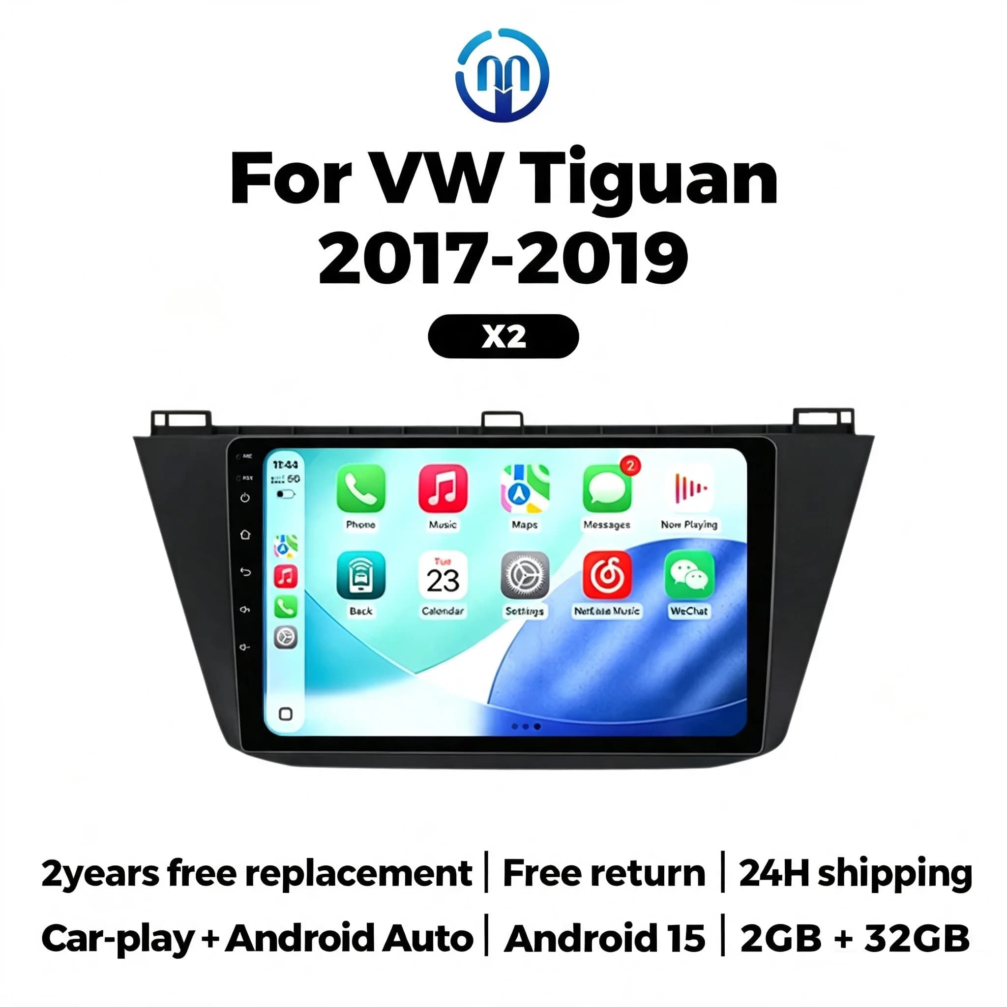 9" Autoradio 2 Din car radio Universal Android 15 Car Radio For VW Tiguan 2017-2019 GPS BT Central Multimedia Smart car systems