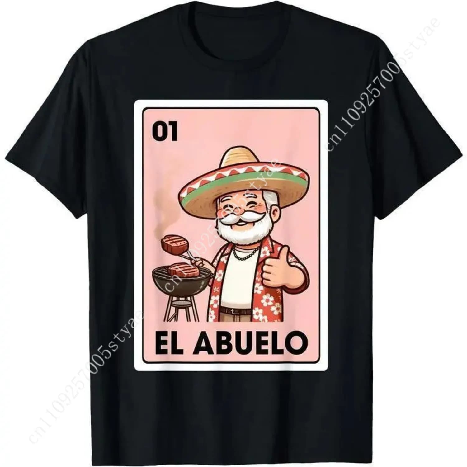 [100%25 Cotton]El Abuelo Grilling Grandpa Mexican Bingo Card Unisex T-Shirt, A Classic Golf Gift Tee for Men and Women