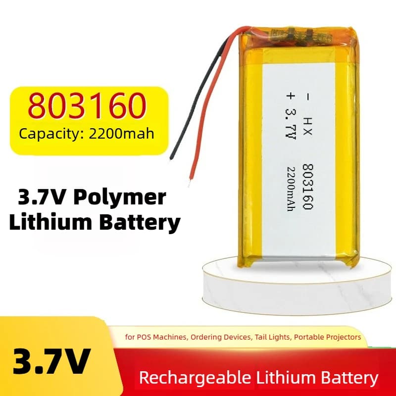Batteria ai Polimeri di Litio 3.7V 2200mAh 803160, Batterie Ricaricabili per Telecamere di Sorveglianza, Luci per Moto, Auto RC