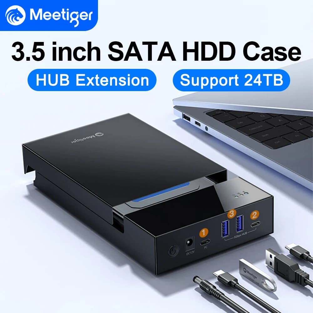 Meetiger Docking station HDD da 3,5 pollici Disco rigido SATA multifunzionale Tipo-C Disco rigido esterno con prolunga HUB adattatore USB