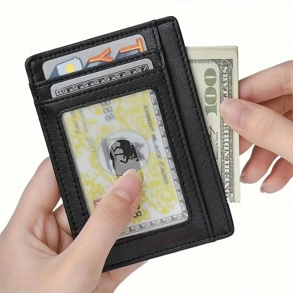 Multifunction Slim Minimalist Calfskin Leather Front Pocket Wallet Clip, RFID Blocking Mini Money Card Clip Wallet