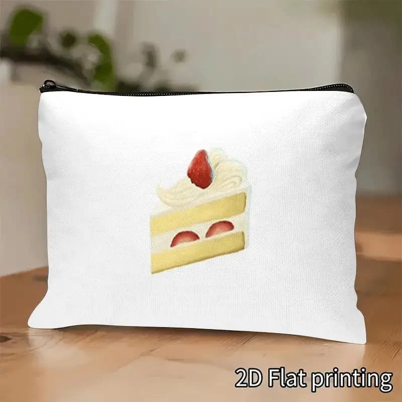 Borsa per il trucco con design a torta triangolare alla fragola - 1 pezzo - Pochette multifunzionale con cerniera per donna, perfetta borsa da viaggio con cerniera, divertente regalo di compleanno