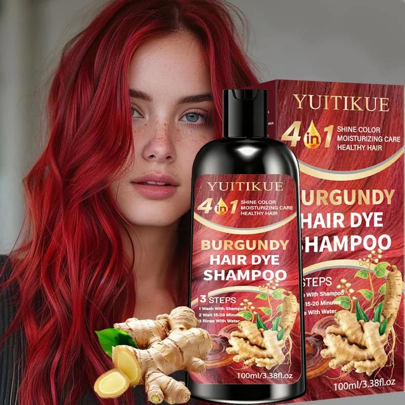 YUITIKUE 4 In 1 Burgundy Hair Dye Shampoo Moisturizing Color Shining Gentle Cleansing Nourishing Hair Care 100ml