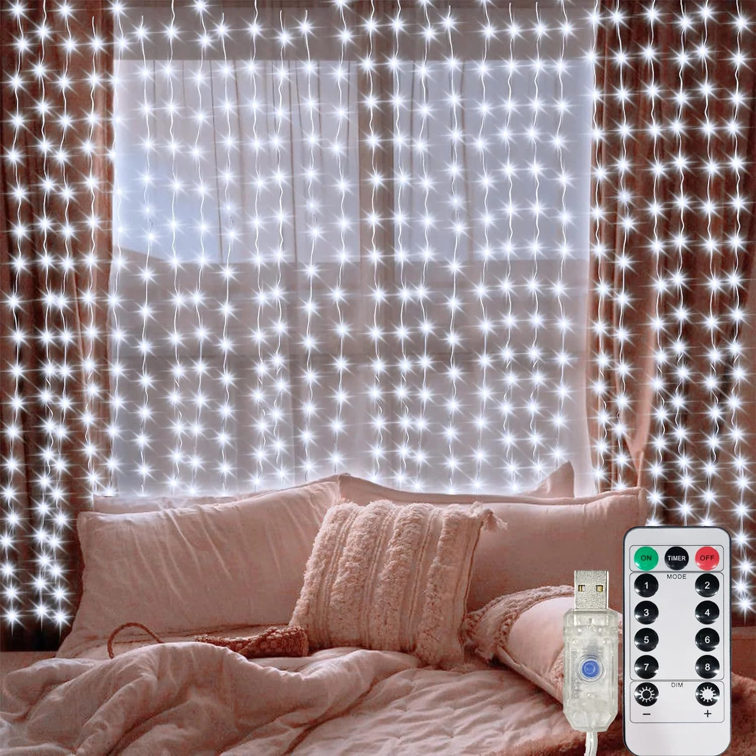 Luci a corda per tende a LED USB con telecomando Camera da letto Vacanze Matrimonio Compleanno Decorazioni natalizie Lampada a ghirlanda di fata a LED