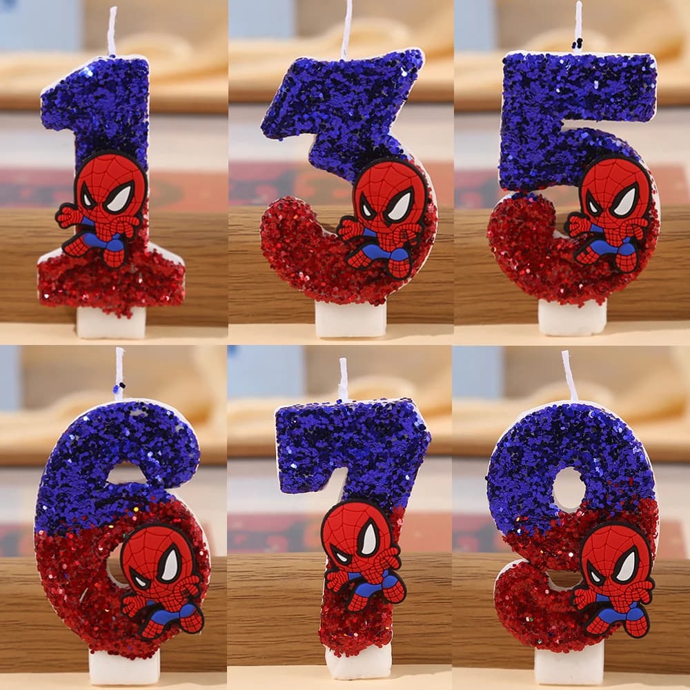 Candele di compleanno Spider-Man 0-9 Numero Glitter Supereroe Spiderman Torta Candela Kid Boy Festa di compleanno Cake Topper Decor Supplies