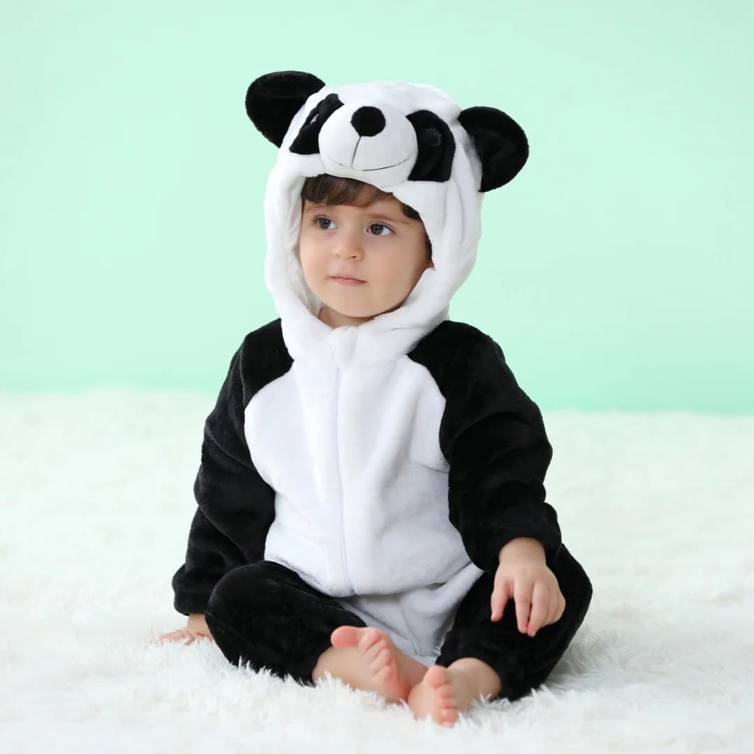 Tute per bambini Panda con cappello Pagliaccetti per bambini in flanella per ragazzi e ragazze Tute intere a maniche lunghe Pigiama intero morbido e traspirante