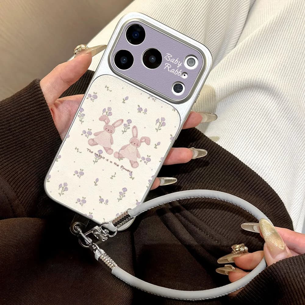 Cute Rubbit PU Leather Phone Cases For iPhone 18 Pro Max 17 16 15 14 13 12 11 Pro Max Soft Back Cover With Phone Stand/Lanyard