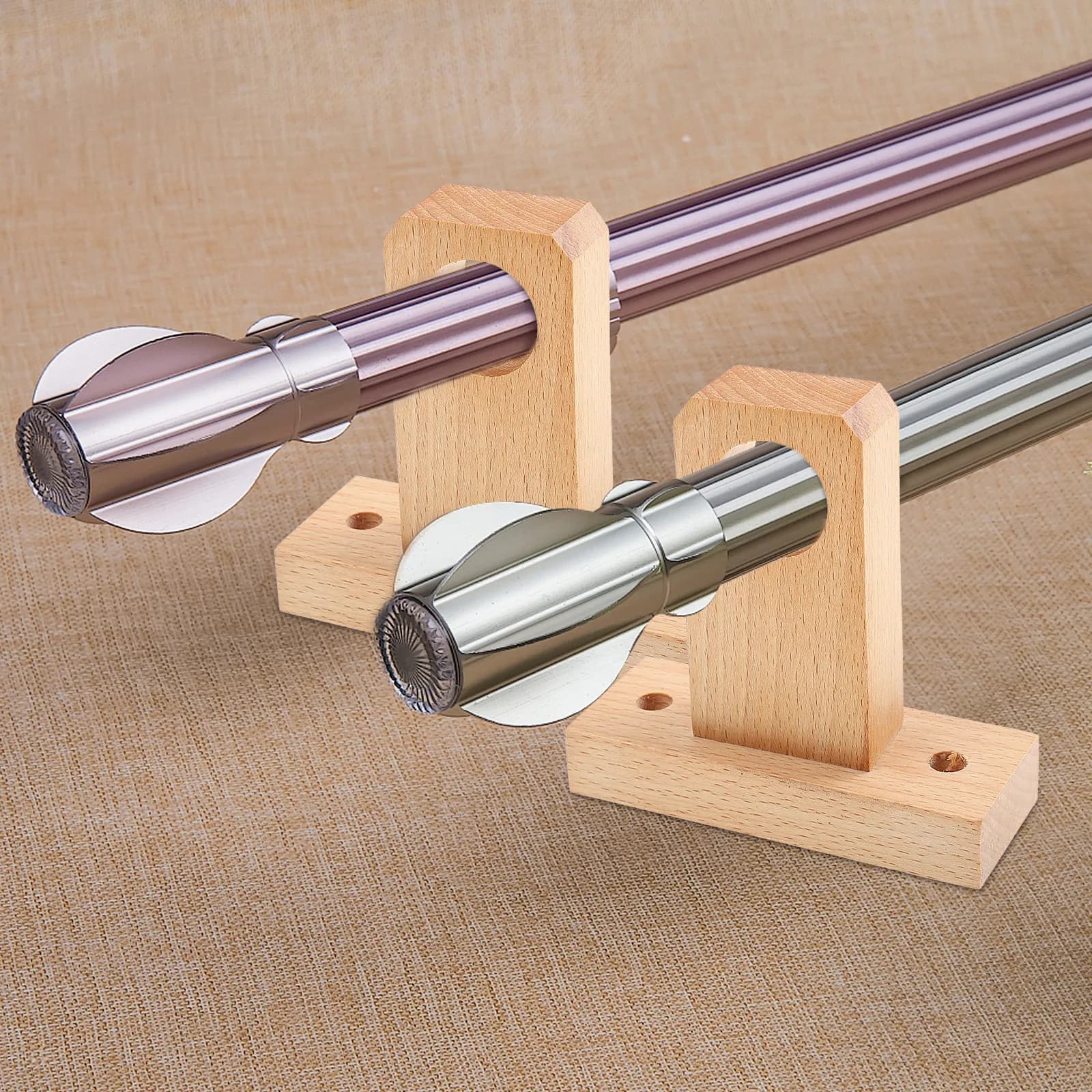 Supporto per Asta Tenda Doccia in Legno di Faggio Premium, Accessorio Decorativo per Tende da Bagno