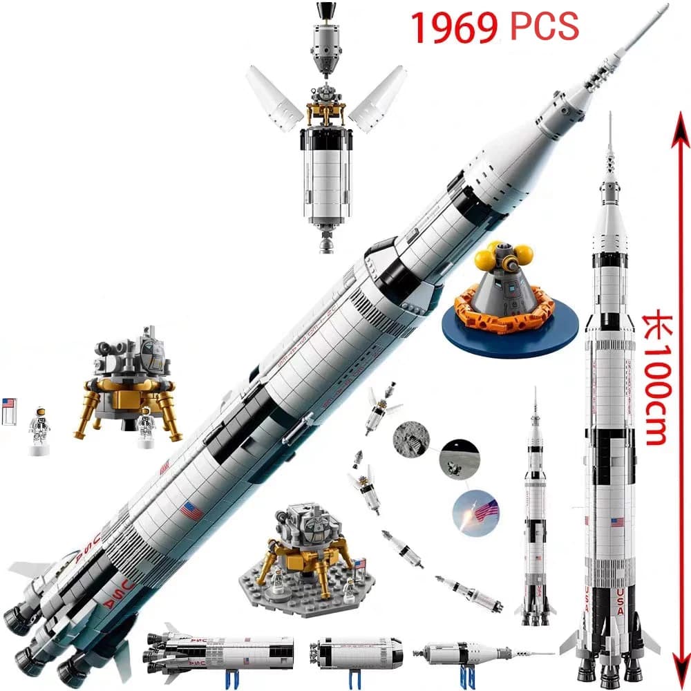 1969 pezzi Apollo Saturn 5 Blocchi di costruzione modello Serie di razzi spaziali Set Giocattoli assemblati Regali di compleanno per bambini 92176