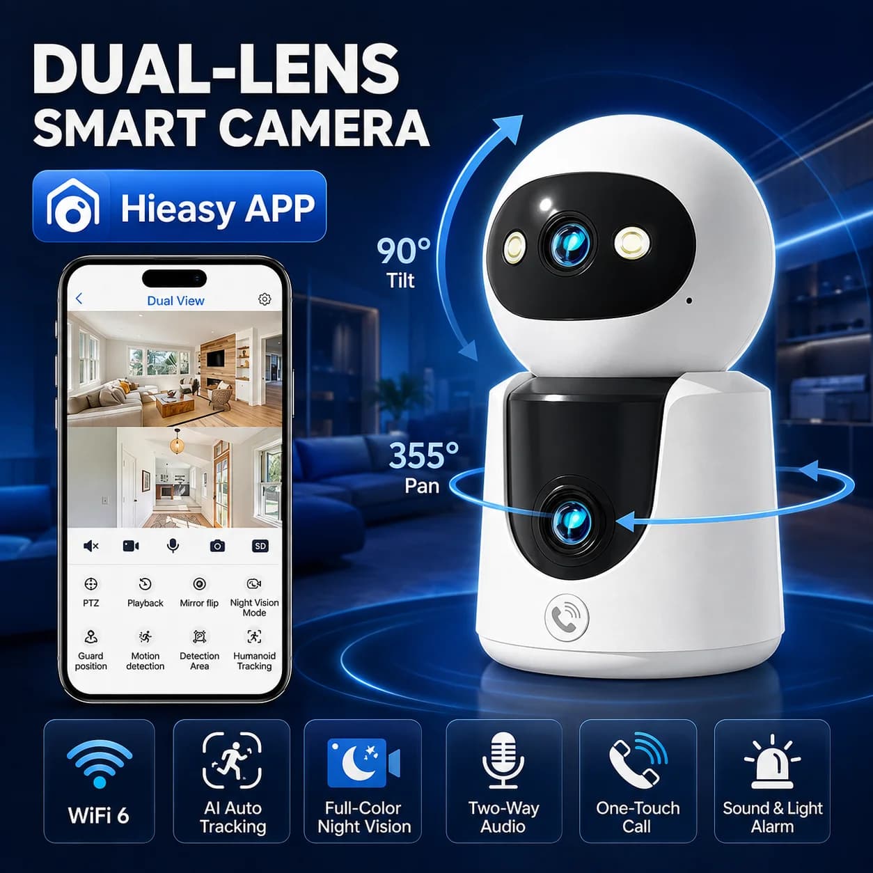 8MP 4K Dual Lens 5G WiFi PTZ Security Camera Indoor 360° AI Human Detection Baby Pet Monitor Color Night Vision Home CCTV